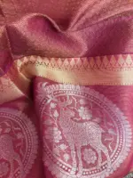 Metallic Brown Kora Silk Saree with Antique Gold Zari Weaves - Image 8