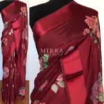 Maroon Linen Cotton Saree with Floral Prints