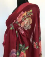 Maroon Linen Cotton Saree with Floral Prints - Image 4