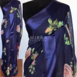 Navyblue Linen Cotton Saree with Floral Prints