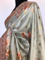 Baby Blue Banarasi Silk Saree with Floral Prints and Gold Zari Buttas - Image 7