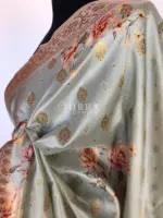 Baby Blue Banarasi Silk Saree with Floral Prints and Gold Zari Buttas - Image 6