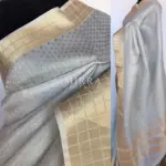 Ice Blue Banarasi Silk Saree with Gold Zari Weaves - Image 2