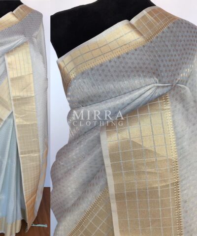 Ice Blue Banarasi Silk Saree with Gold Zari Weaves