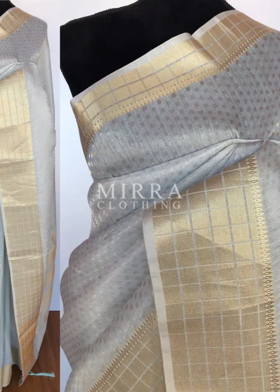 Ice Blue Banarasi Silk Saree with Gold Zari Weaves