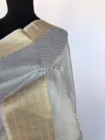 Ice Blue Banarasi Silk Saree with Gold Zari Weaves - Image 5