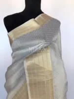 Ice Blue Banarasi Silk Saree with Gold Zari Weaves - Image 3