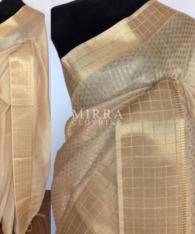 Cream Banarasi Silk Saree with Gold Zari Weaves