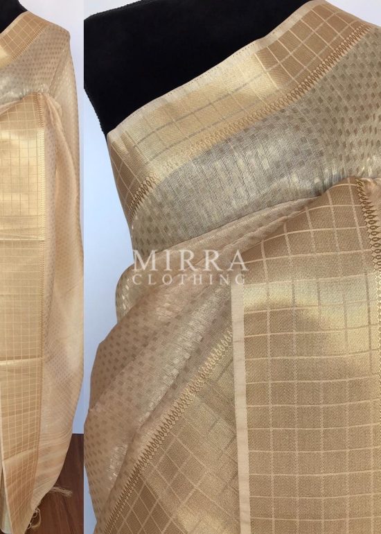 Cream Banarasi Silk Saree with Gold Zari Weaves