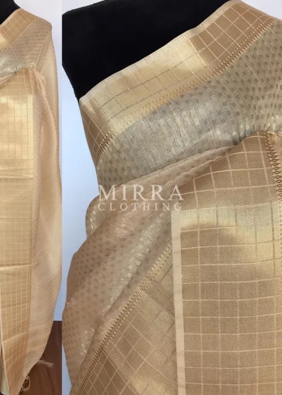 Cream Banarasi Silk Saree with Gold Zari Weaves