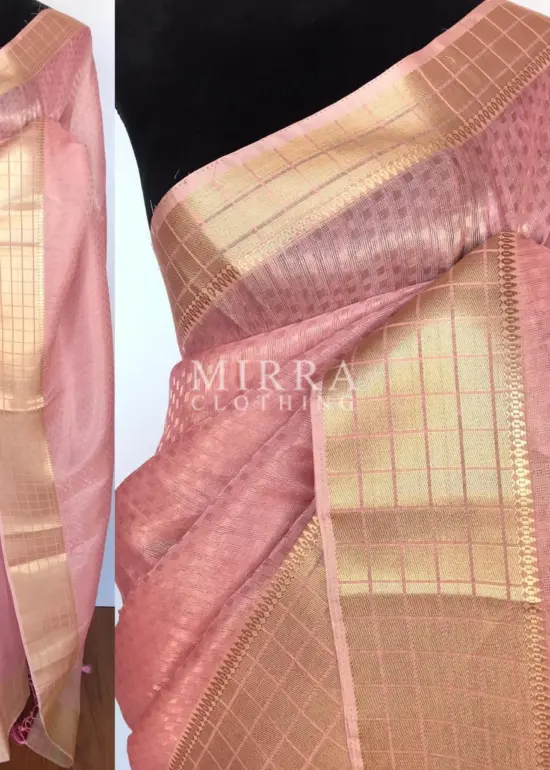 Baby Pink Banarasi Silk Saree with Gold Zari Weaves