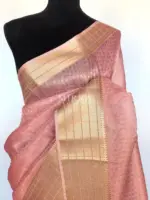 Baby Pink Banarasi Silk Saree with Gold Zari Weaves - Image 3