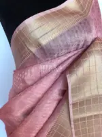 Baby Pink Banarasi Silk Saree with Gold Zari Weaves - Image 5