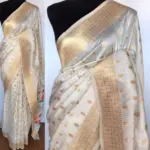 White Banarasi Silk Saree with Gold Zari Weaves