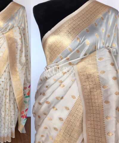White Banarasi Silk Saree with Gold Zari Weaves