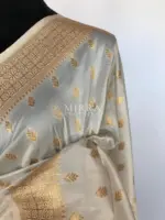 White Banarasi Silk Saree with Gold Zari Weaves - Image 4