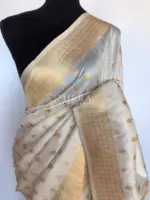 White Banarasi Silk Saree with Gold Zari Weaves - Image 6
