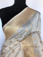 White Banarasi Silk Saree with Gold Zari Weaves - Image 5