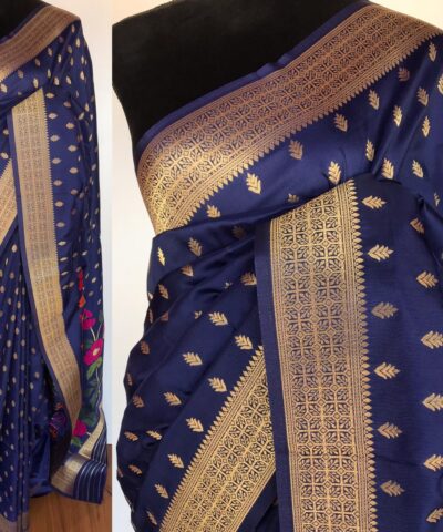 Navyblue Banarasi Silk Saree with Gold Zari Weaves
