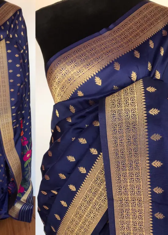 Navyblue Banarasi Silk Saree with Gold Zari Weaves