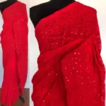 Red Georgette Saree with Lucknowi Thread Work - Image 3