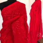 Red Georgette Saree with Lucknowi Thread Work - Image 4