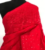 Red Georgette Saree with Lucknowi Thread Work - Image 5