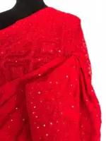 Red Georgette Saree with Lucknowi Thread Work - Image 6