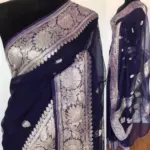 Navy Blue Banarasi Silk Saree in Pure Khaddi Chiffon - Image 2