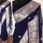 Navy Blue Banarasi Silk Saree in Pure Khaddi Chiffon