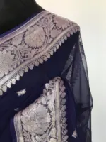 Navy Blue Banarasi Silk Saree in Pure Khaddi Chiffon - Image 5