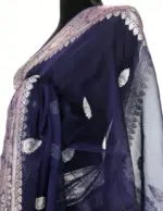 Navy Blue Banarasi Silk Saree in Pure Khaddi Chiffon - Image 6