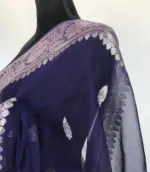 Navy Blue Banarasi Silk Saree in Pure Khaddi Chiffon - Image 7