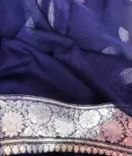 Navy Blue Banarasi Silk Saree in Pure Khaddi Chiffon - Image 8
