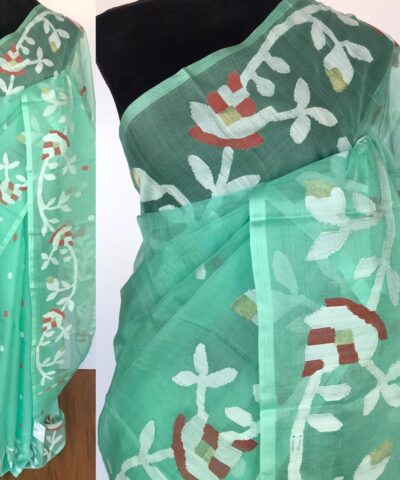 Mint Muslin Silk Jamdani Saree