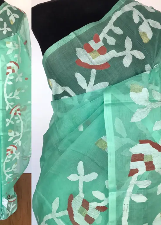 Mint Muslin Silk Jamdani Saree