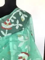 Mint Muslin Silk Jamdani Saree - Image 4