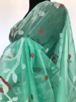 Mint Muslin Silk Jamdani Saree - Image 5