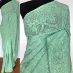 Mint Green Georgette Saree with Lucknowi Thread Work