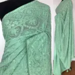 Mint Green Georgette Saree with Lucknowi Thread Work - Image 2