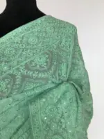 Mint Green Georgette Saree with Lucknowi Thread Work - Image 4