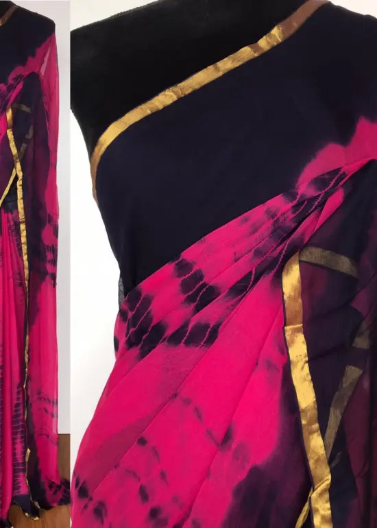 Pink Shibori Chiffon Saree