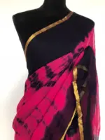 Pink Shibori Chiffon Saree - Image 3