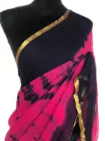 Pink Shibori Chiffon Saree - Image 4