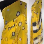 Yellow Block Printed Chiffon Saree - Image 2