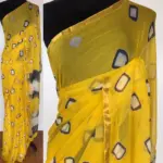 Yellow Block Printed Chiffon Saree