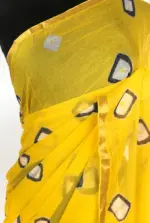 Yellow Block Printed Chiffon Saree - Image 5