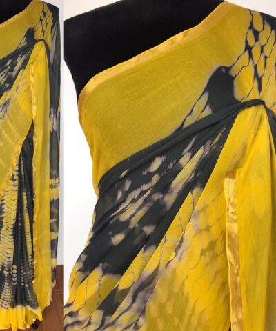 Grey Block Printed Chiffon Saree