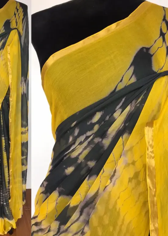 Grey Block Printed Chiffon Saree