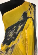 Grey Block Printed Chiffon Saree - Image 3